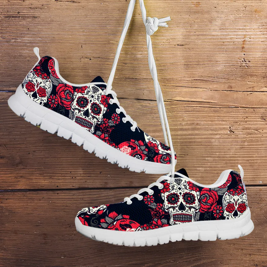 Sugar Skull Red Rose Running Shoes White