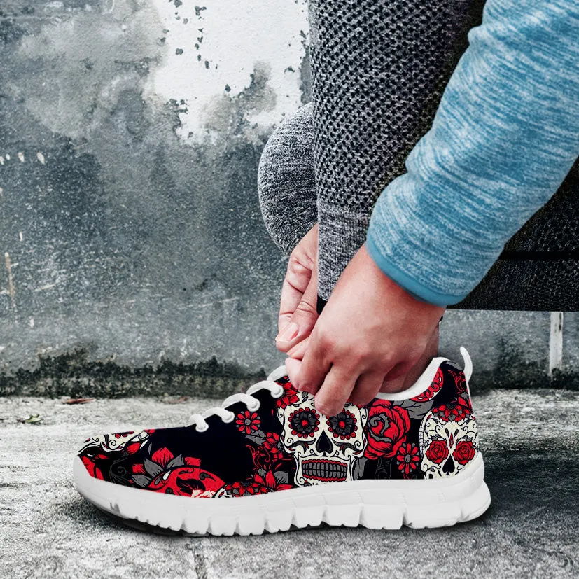 Sugar Skull Red Rose Running Shoes White