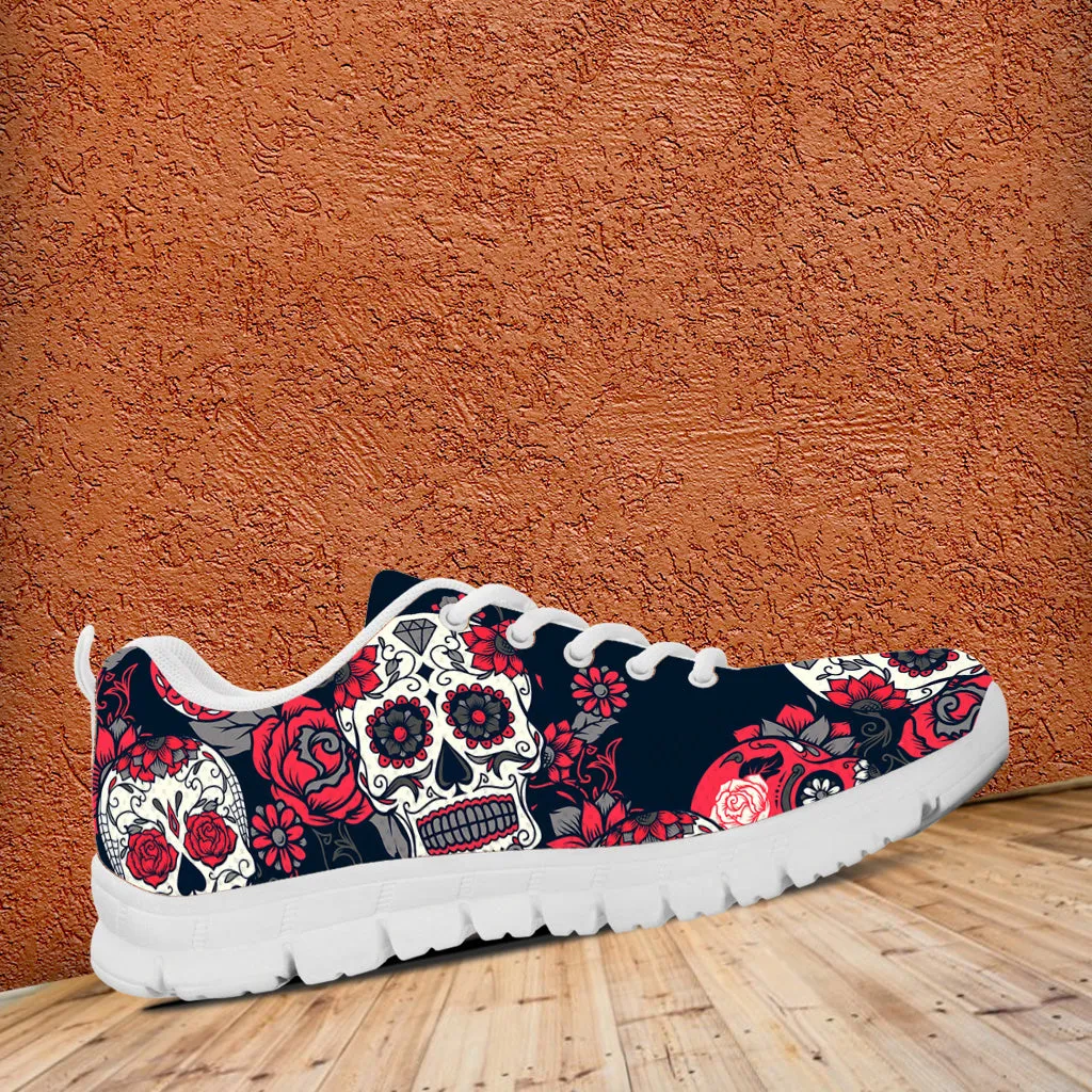 Sugar Skull Red Rose Running Shoes White