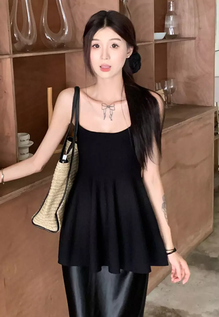 Sunnydaysweety 2024 Solid Color Sleeveless Tank Top Versatile CA24061821BK