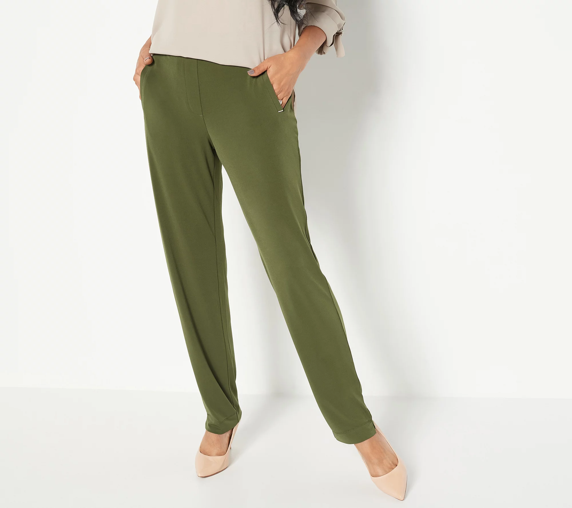 Susan Graver Petite Liquid Knit Pull-On Slim-Leg Pants