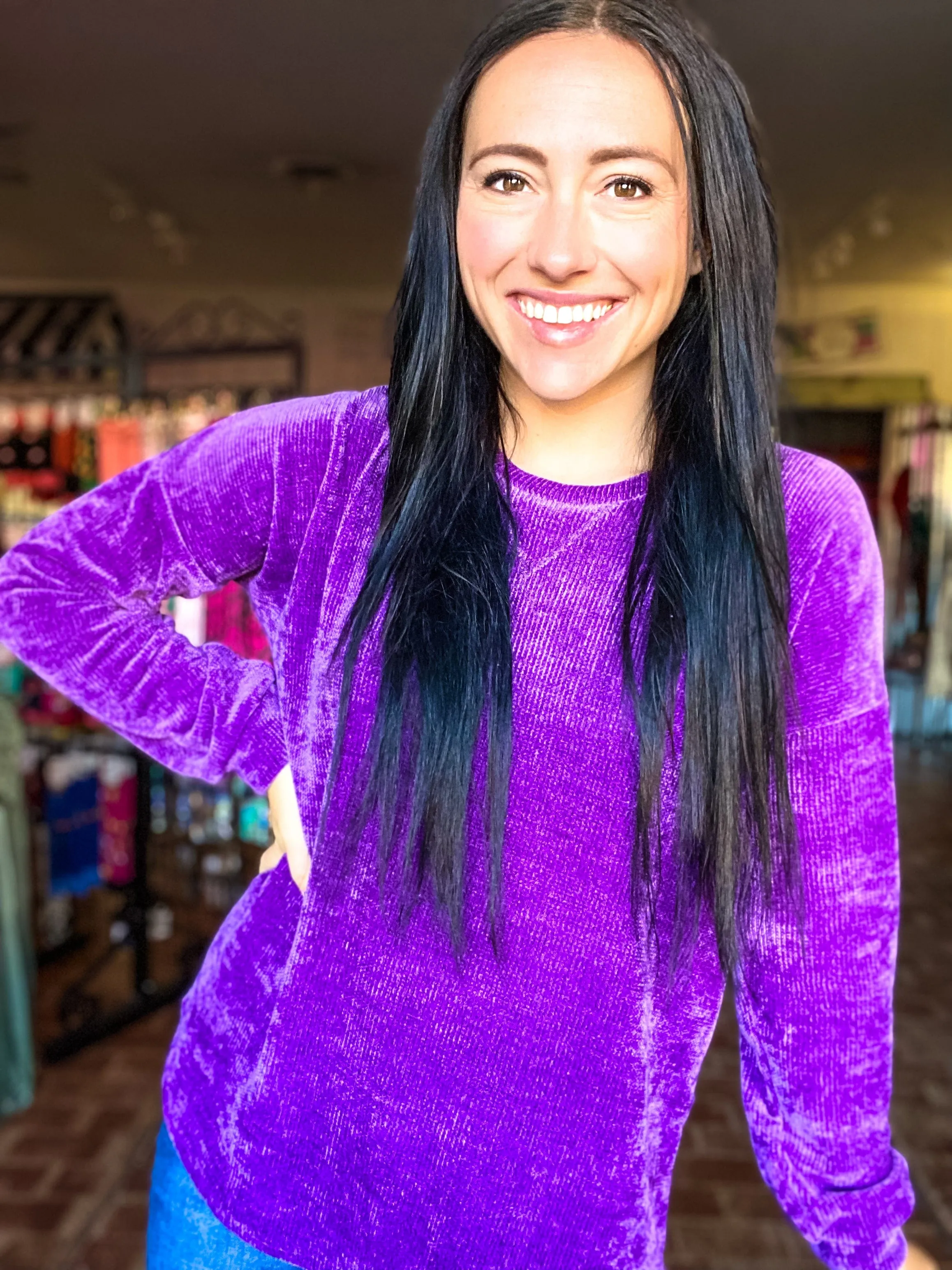 Tara Chenille Pullover Sweater- Purple