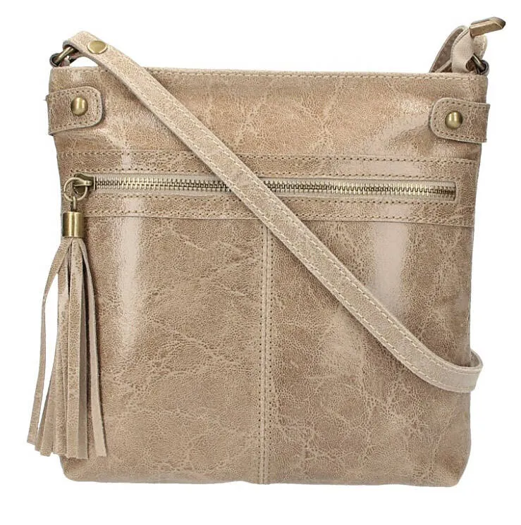 Taupe leather shoulder bag evan