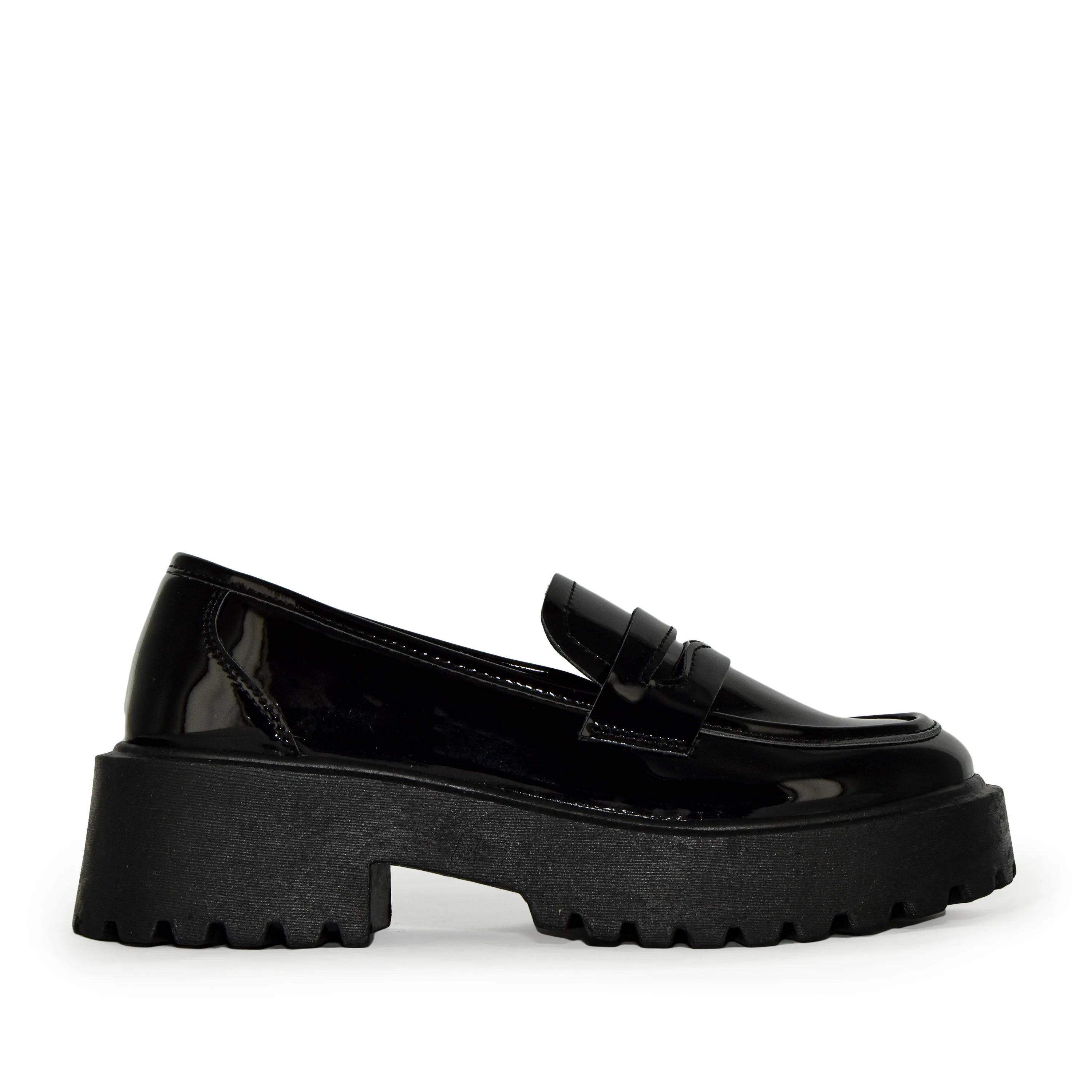 TIPPY-07 Patent Chunky Heel Platform Slip-On Penny Loafer Flats