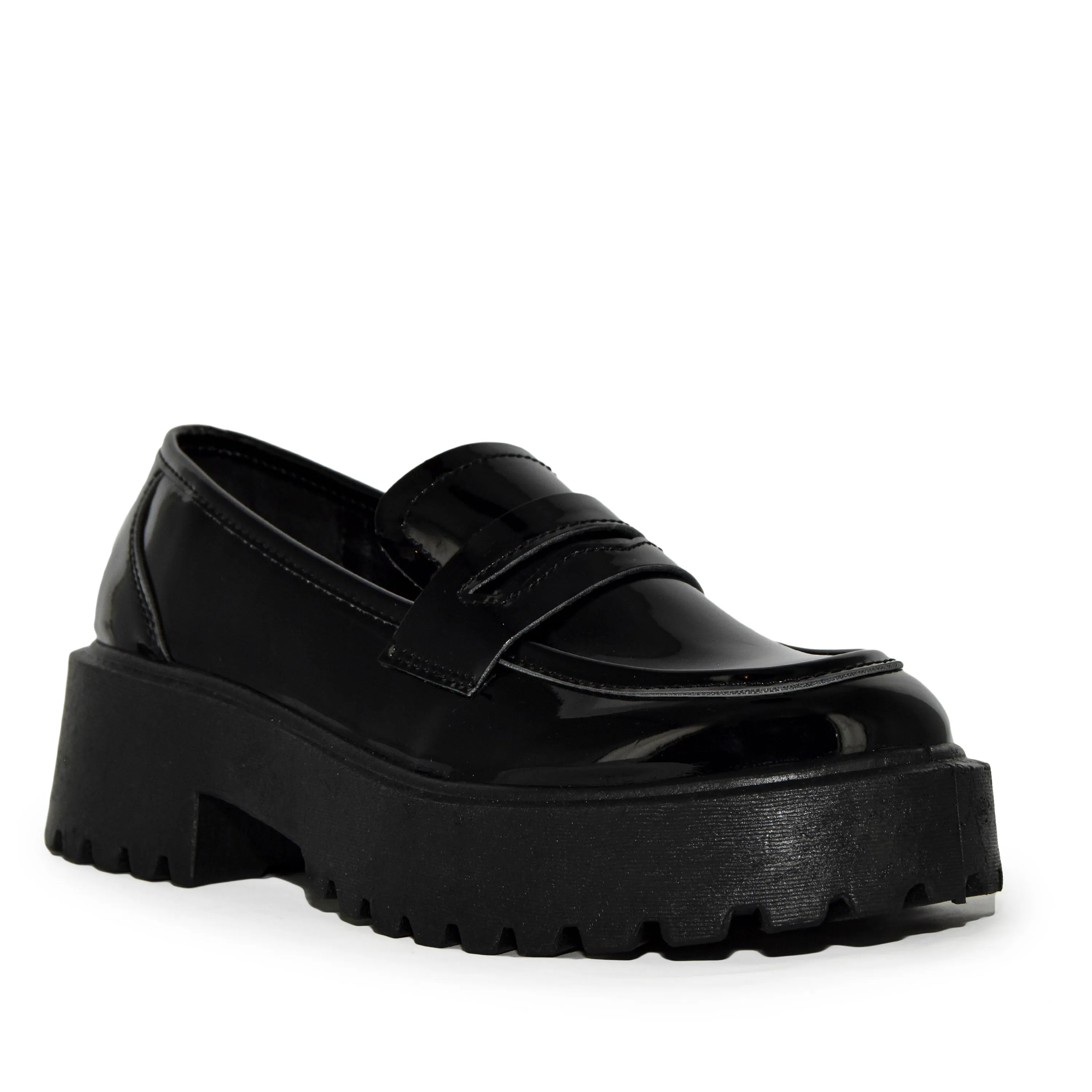 TIPPY-07 Patent Chunky Heel Platform Slip-On Penny Loafer Flats