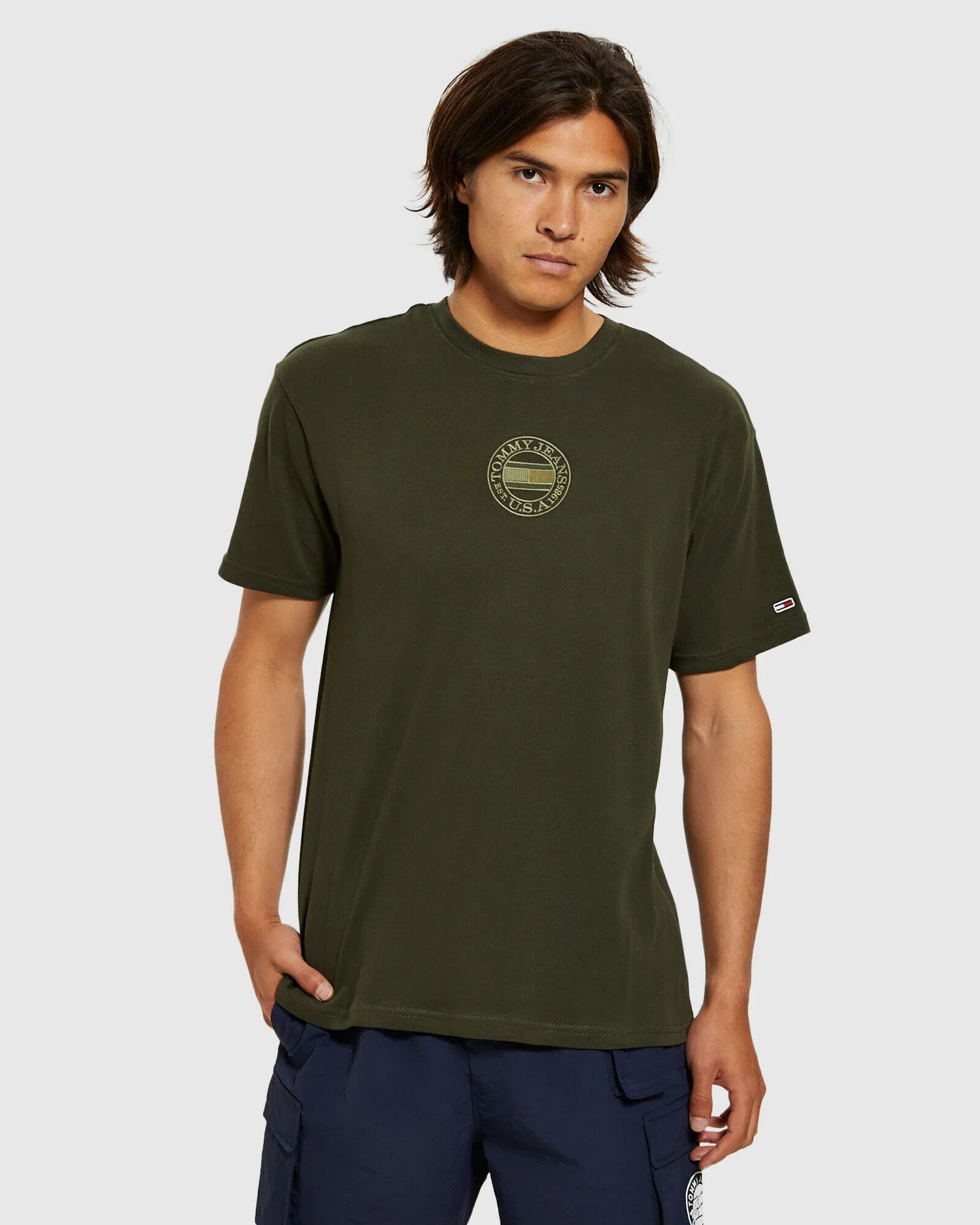 Tommy Jeans TJM Tonal Circular Tommy T-Shirt Dark Olive Green