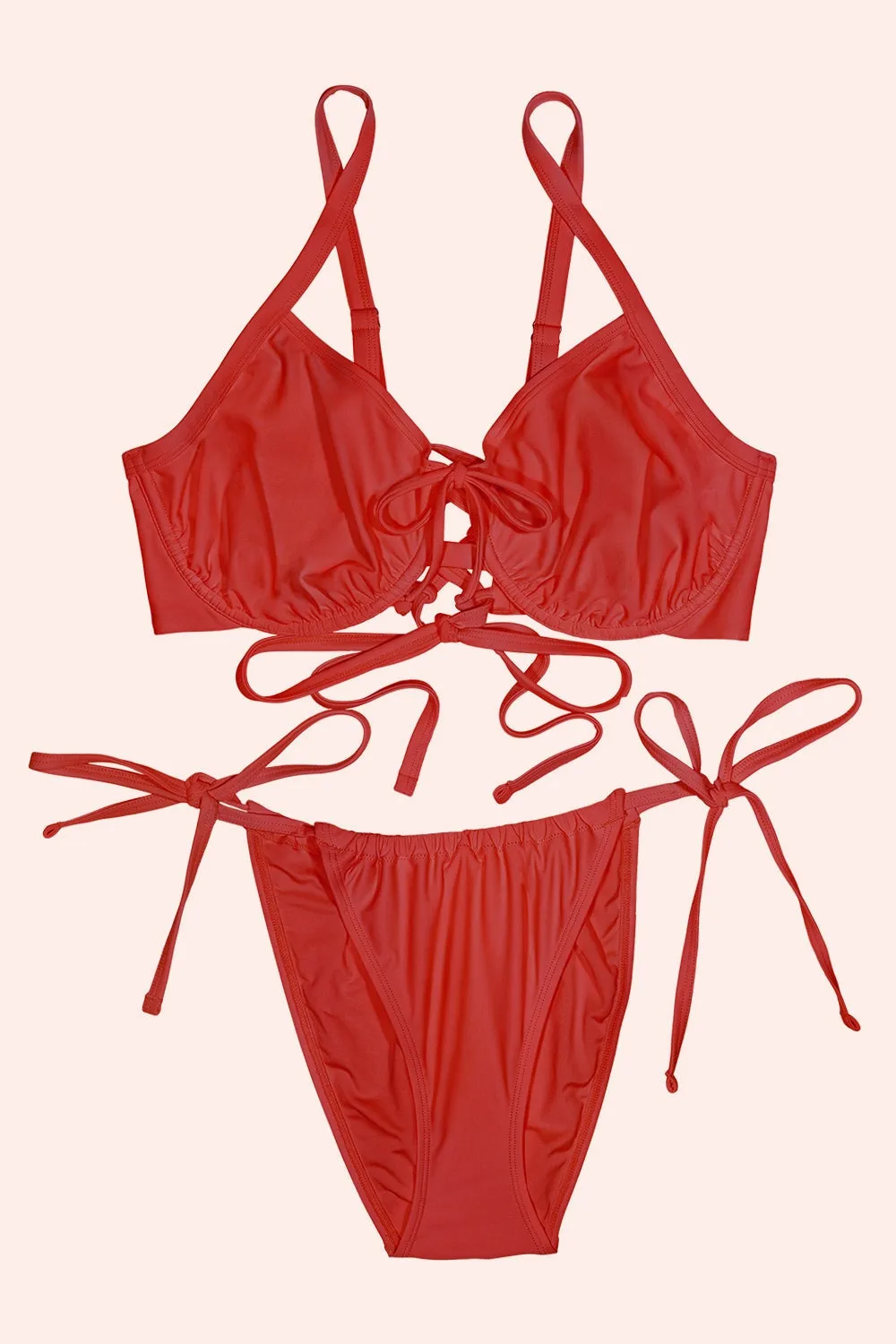 Underwire Bikini Top And String Bikini Set | Brick Red