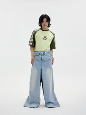 Unisex Faded Wide-Leg Simple Denim Pants