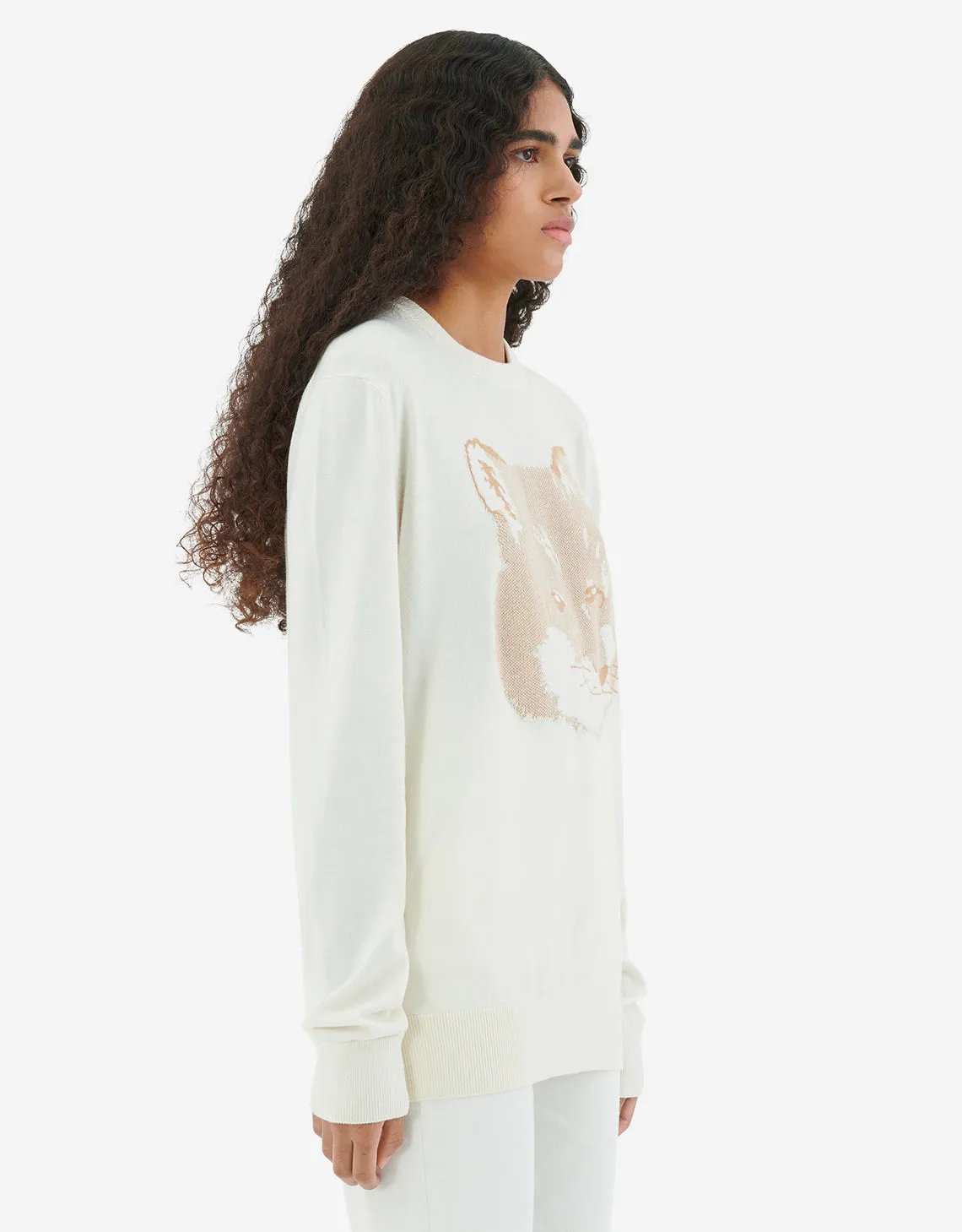 UNISEX PIQUE FOX HEAD R-NECK PULLOVER ECRU