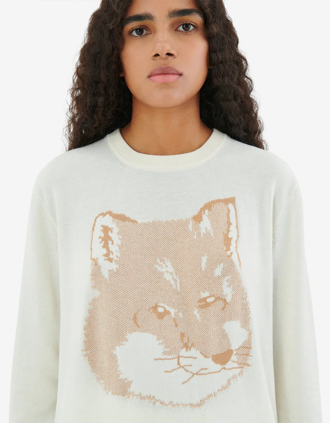 UNISEX PIQUE FOX HEAD R-NECK PULLOVER ECRU