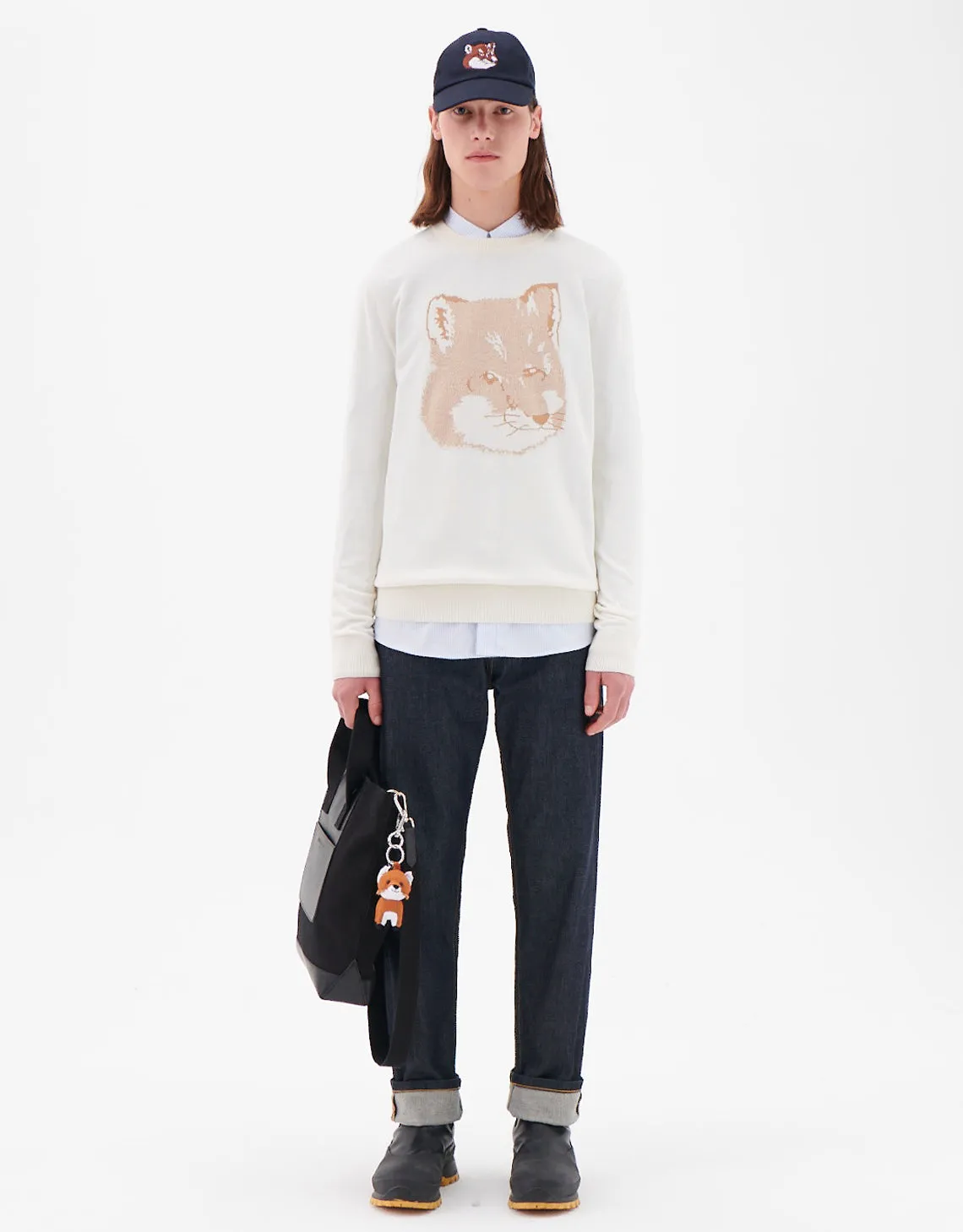 UNISEX PIQUE FOX HEAD R-NECK PULLOVER ECRU