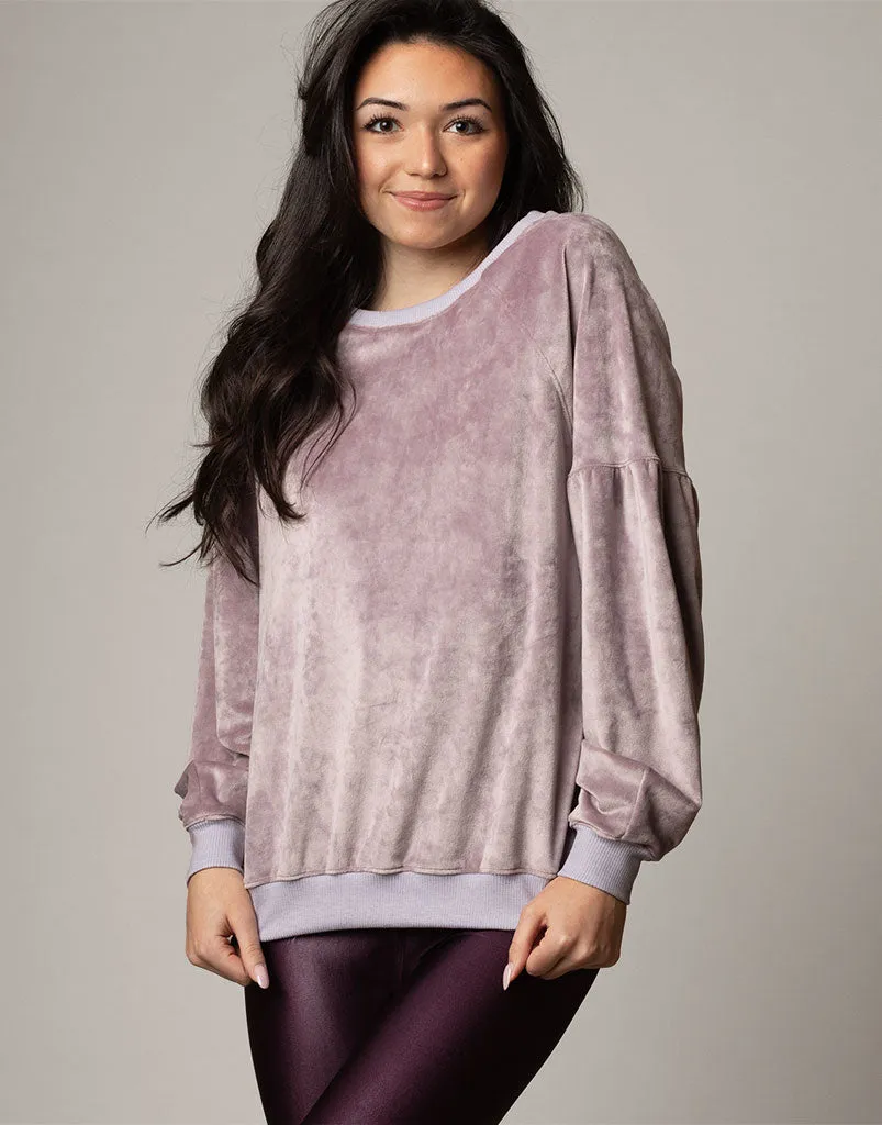 Velour Gathered Sleeve Pullover Orchid