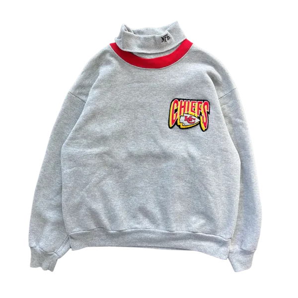 WESTSIDE STOREY VINTAGE | VINTAGE 90S MAJESTIC TURTLENECK EMBROIDERED KC CHIEFS SWEATSHIRT - GREY