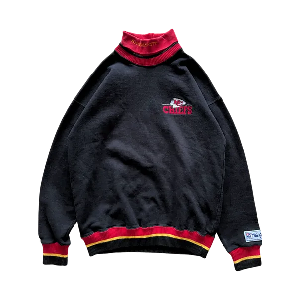 WESTSIDE STOREY VINTAGE | VINTAGE 90S TURTLENECK EMBROIDERED KC CHIEFS SWEATSHIRT - BLACK