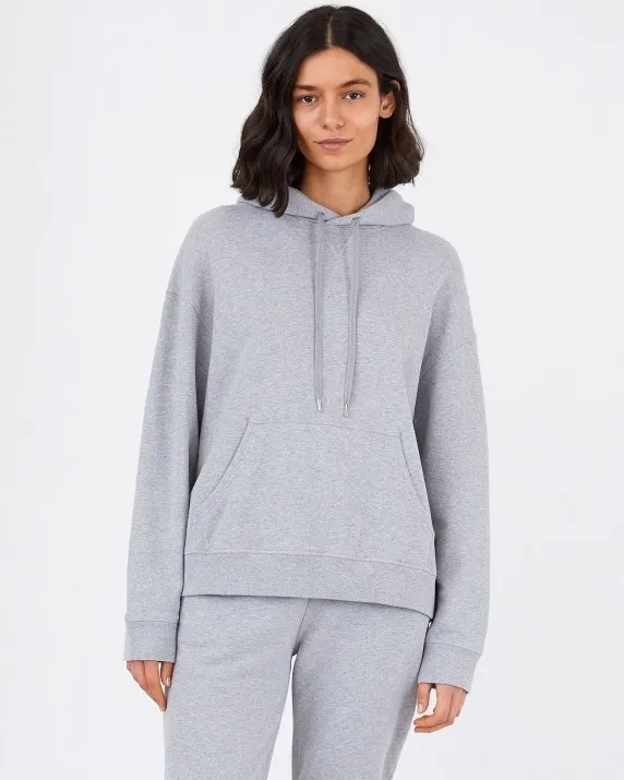 Women's Sunspel Loopback Pullover Hooded Sweatshirt (Grey Melange)