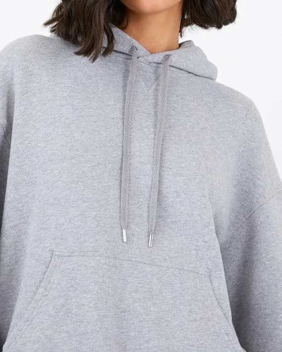 Women's Sunspel Loopback Pullover Hooded Sweatshirt (Grey Melange)