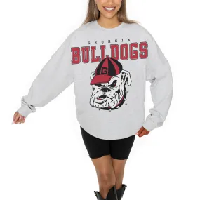 Women's Gameday Couture Ash Georgia Bulldogs Big Goals Relaxed Fit French Terry Pullover Sweatshirt