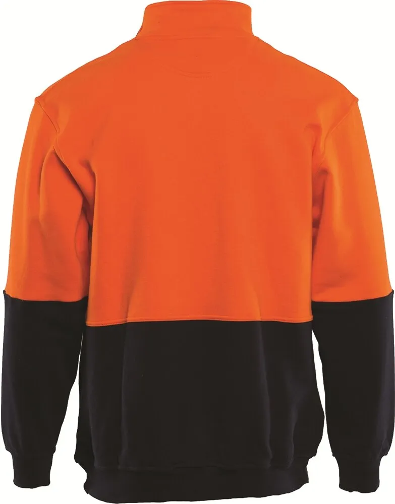 Workhorse MFL003 Men's 2-Tone High Visibility 1/4 Zipped Fleece Pullover - Cotton - Orange/Navy - Large