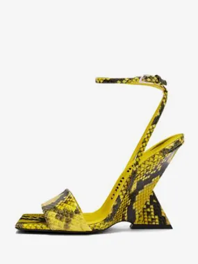 Yellow Snake Pattern Designed Wedge Sandals