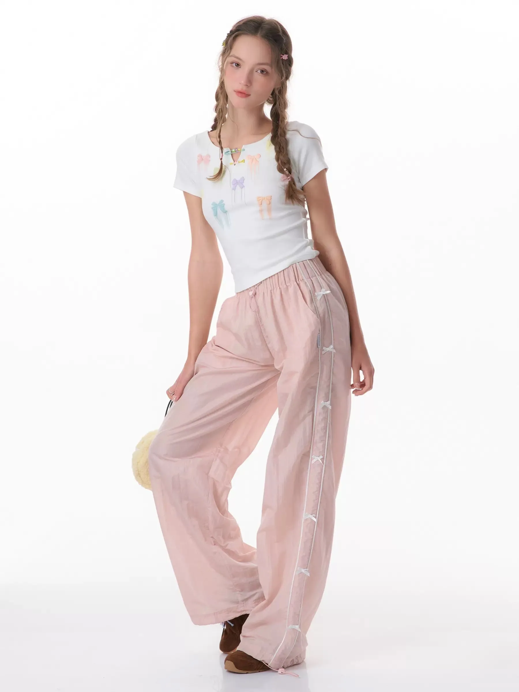 ziziFei's design-slim American-style slim bow-knot wide-leg straight quick-drying sports casual pants for women